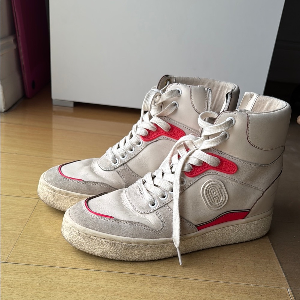 Coach Cream and Fucsia Ankle Boots with Leather Finish